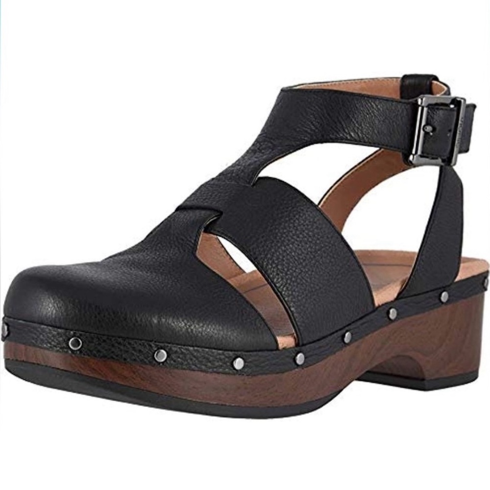 Vionic Faye T-Strap Casual Black Leather Clog Orthotic Support Sz 9 Close Toe - Picture 2 of 14
